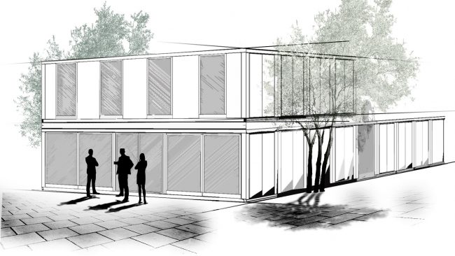 Oficina estandar modular 2 alturas render Oficina estandar modular 2 alturas render